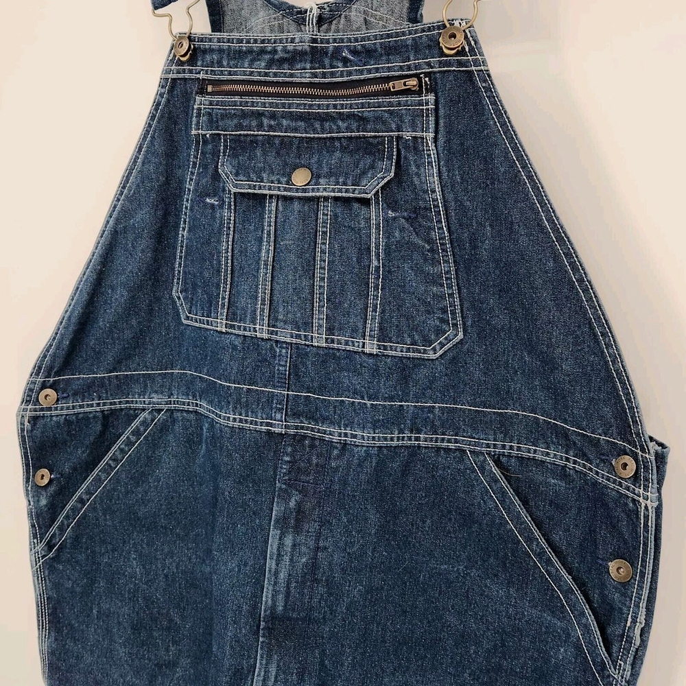 Mens Real Work Wear Denim Bib Overalls Relaxed Fit Blue 44W 30L Outdoor Mechanic - Picture 3 of 12